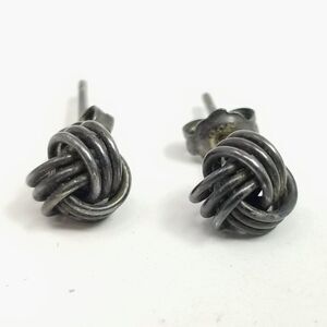 Vintage Sterling Silver Knot Stud Earrings, Tarnished, Classic Unisex Design
